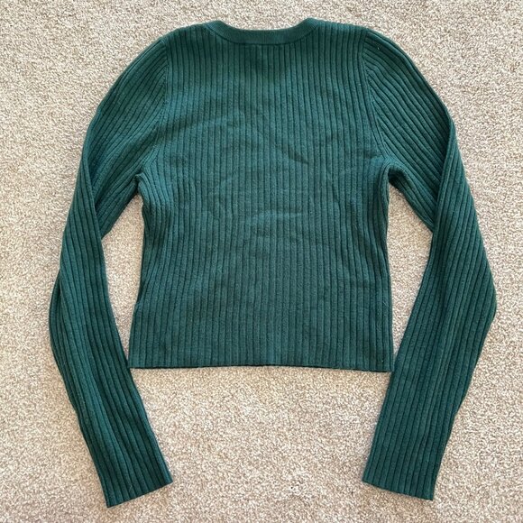 Express Emerald Green Round Neck Ribbed Stretch Long Sleeve Minimalist Top M - Picture 6 of 8